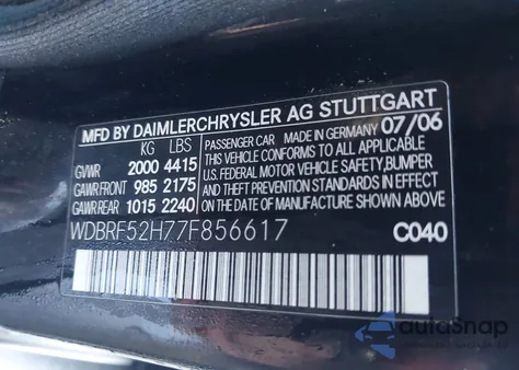 2007 Mercedes-Benz C 230 Sport from USA, damaged, VIN WDBRF52H77F856617